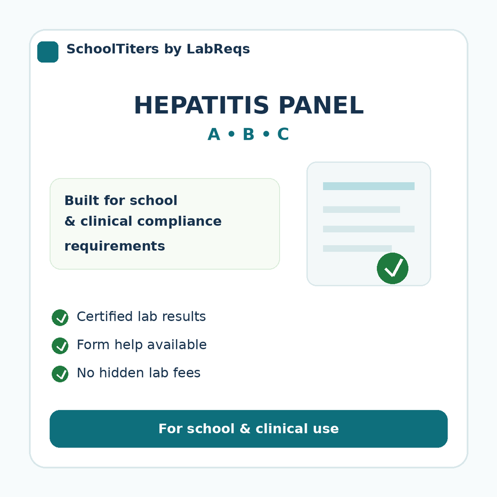 Hepatitis Panel  A, B, C , Acute w/Reflex to confirm compliance details