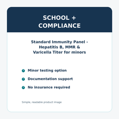Standard Immunity Panel - Hepatitis B, MMR & Varicella Titer for minors compliance details