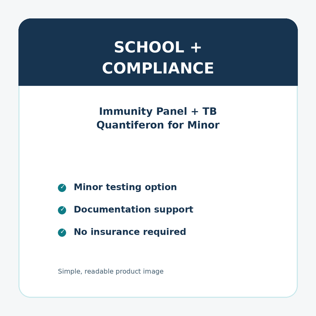 Immunity Panel +  TB Quantiferon for Minor compliance details