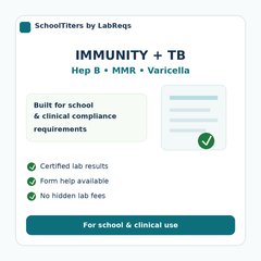 Immunity Panel +  TB Blood Quantiferon Gold compliance details