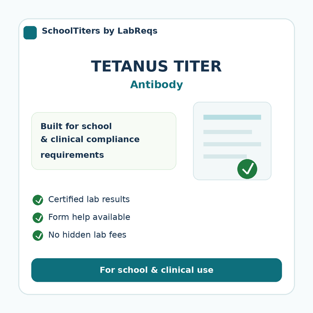 Tetanus antibody Titer compliance details