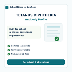 Tetanus and Diphtheria  Titer - Tetanus/Dipheria Antibody Profile compliance details