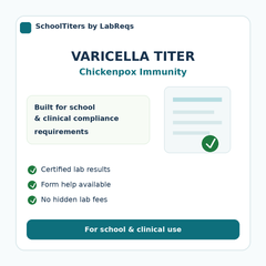 Varicella Titer (Quantitative) aka Chicken Pox Titer compliance details